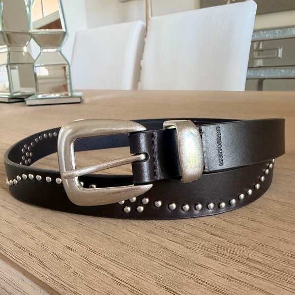 Lucky Brand Dark Brown Leather Studded Western 1" Belt w/ Silver Accents S, M, L - Picture 3 of 7